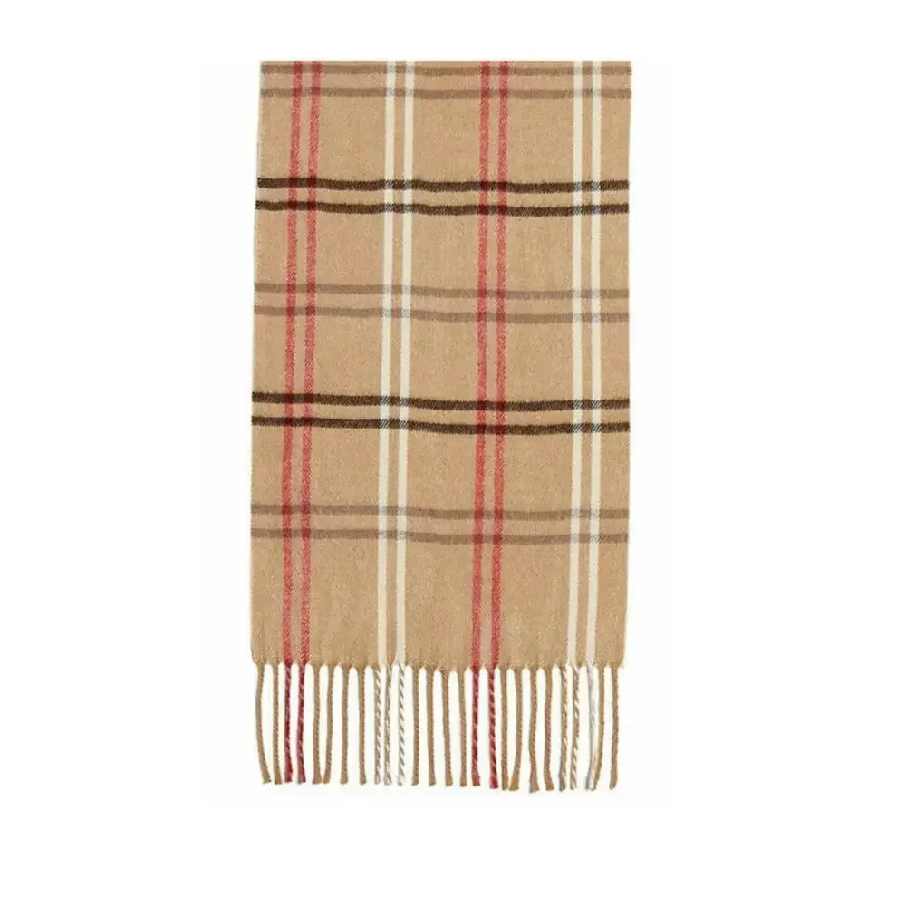 Steve Madden Scarf Camel Plaid Muffler Fringe Tan Red 70